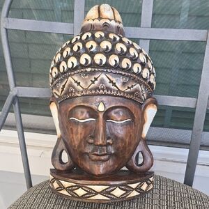 Wooden Buddha Head Sculpture
